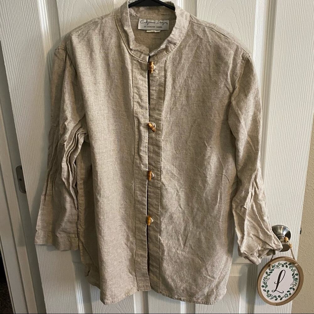 Vintage California Design Dorothy Samuel Button Down Top Size 14 Linen Blend